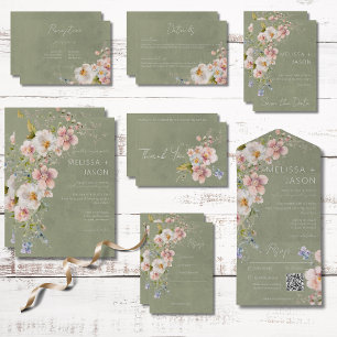 Pastel Floral Modern Green Wedding Invitation