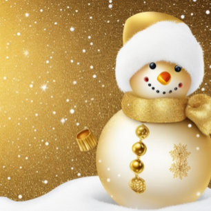 Christmas Party Golden Snowman Snowflakes Holidays Invitation