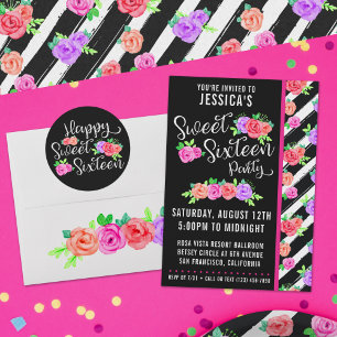 Edgy Roses & Modern Stripes Trendy Birthday Party Envelopes