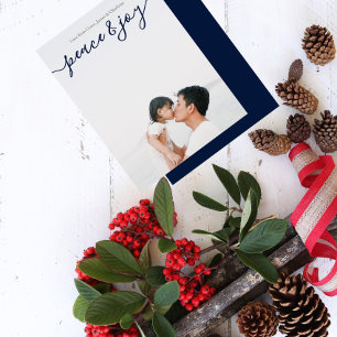 Christmas Peace And Typography Photo (blue back) Postcard