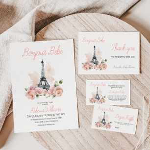 Paris Bonjour Bebe Parisian Floral Baby Shower Invitation