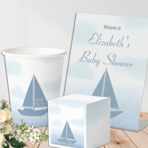 Sailboat Blue Watercolor Boy Baby Shower Pedestal Sign