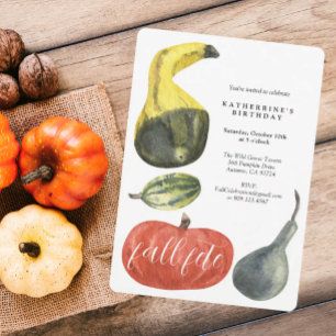 Autumn Colourful Watercolor Pumpkins Birthday Part Invitation
