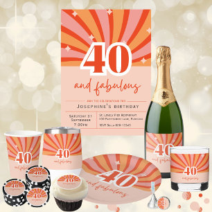 "40 and fabulous", retro bright peach  sparkling wine label