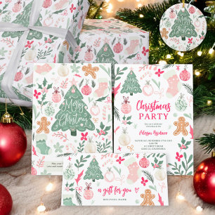 Cute Whimsical Pink Christmas party illustrations Invitation