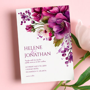Modern Pink Bold Magenta Floral Boho Wedding Invitation
