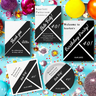 Elegant Black And White Modern Chic 40th Birthday Paper Plate