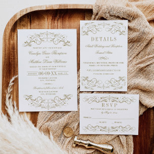 Vintage White and Antique Gold Flourish Wedding Envelope