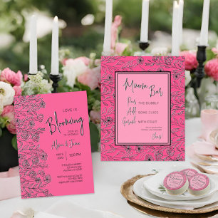 Love is blooming bright pink & black floral shower invitation