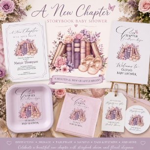 New Chapter Begins Pink Bow Storybook Baby Shower Square Sticker