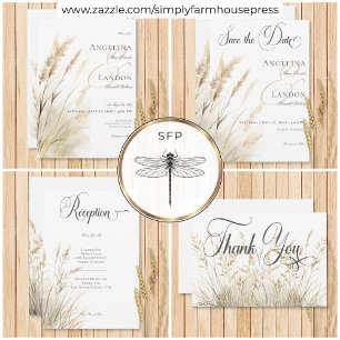 Rustic Boho Dried Tan Grass Wedding Dinner RSVP Card