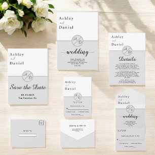 Elegant Black And White Monogram Grey Chic Wedding All In One Invitation