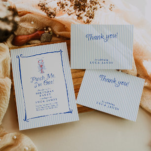 Pinch Me I'm One Vintage Lobster Blue 1st Birthday Invitation