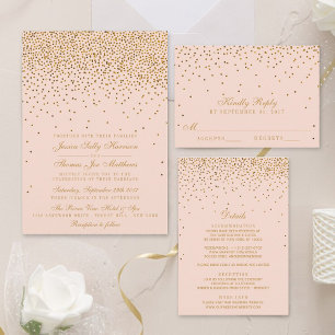 Blush Pink & Glam Gold Confetti Wedding All In One Invitation
