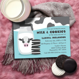 Cute Cow and Milk and Cookies Blue Baby Shower Classic Round Sticker