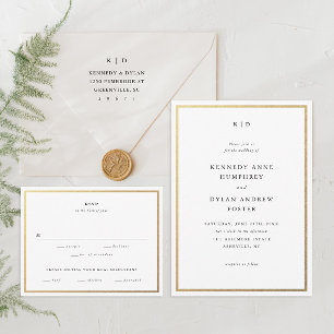 Simple Black and White Gold Elegant Wedding  RSVP Card