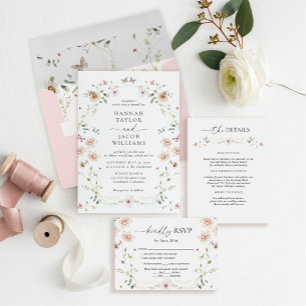 Elegant Wildflower Floral Photo Wedding Invitation