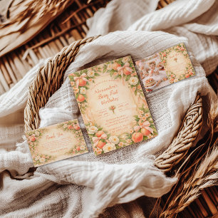 Peach Garden Floral First Birthday 1st Birthday Paper Plate