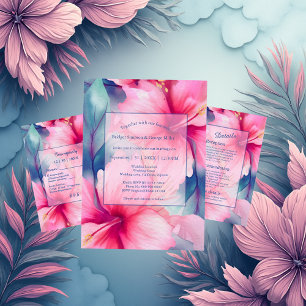 hawaiian tropical floral hibiscus bridal shower  acrylic invitations