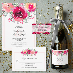 Watercolor Pink Floral Wedding Invitation