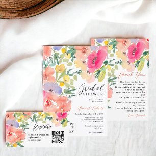 Bright bold boho garden floral bridal shower invitation