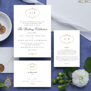 antique classic gold monogram wedding RSVP card