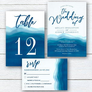 Blue Watercolor Wave   Wedding Invitation