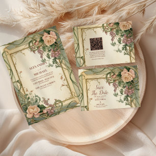 Photo Art Nouveau Elegant Botanical Wedding Thank You Card