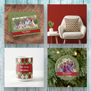 Vintage Christmas Check Ceramic Tree Decoration