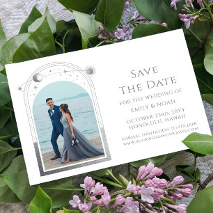 Mystical White Silver Celestial Wedding Photo Save The Date