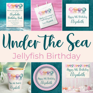 Cute Watercolor Jellyfish Under the Sea Birthday Paper Plate
