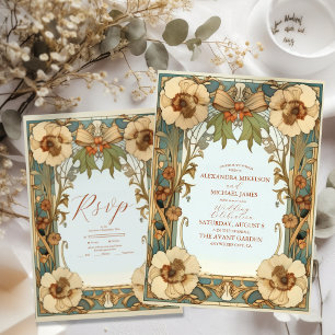 European Victorian Floral Art Nouveau Wedding  All In One Invitation