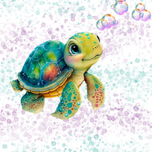 Watercolor Adorable Turtle Bubbles Baby Shower Invitation