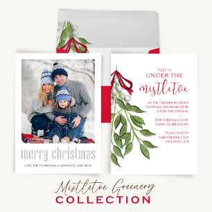 Christmas Holiday Mistletoe Greenery Berries Party Invitation