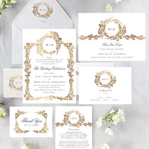 traditional Monogram Crest Classic Elegant Wedding Invitation
