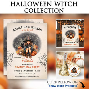 Cute Witch Spider Halloween Girls' Birthday Invitation