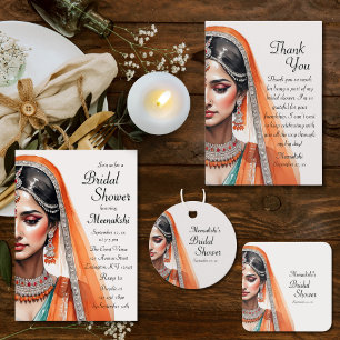 Bride In Lehenga Choli Ethnic Indian Bridal Shower Thank You Card