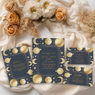 Navy Gold Celestial Crescent Moon Bridal Shower Invitation