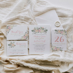 Blush Pink and Gold Floral Boho Wedding Invitation