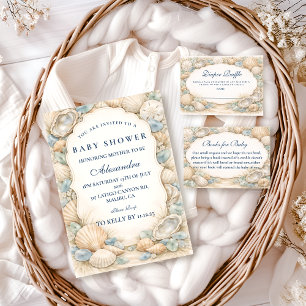 Neutral Seaside Shells Baby Shower Invitation