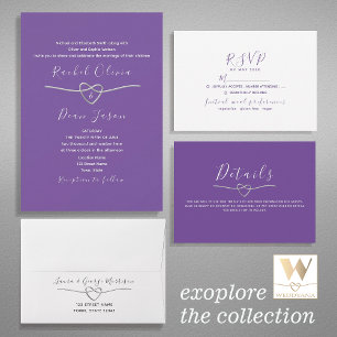 Chic Silver and Purple Wedding All In One Invitation