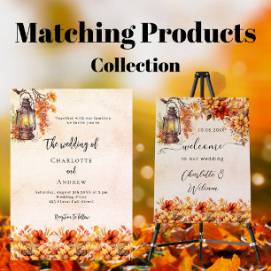 Burnt orange fall floral budget wedding invitation