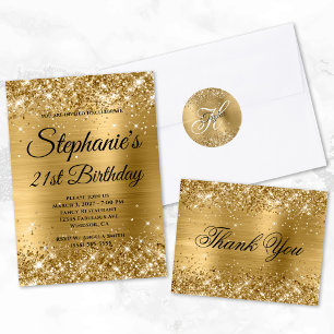 Glittery Gold Foil 21st Birthday Invitation