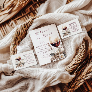 Romantic Burgundy Rose Wine Bridal Shower Thank You Card