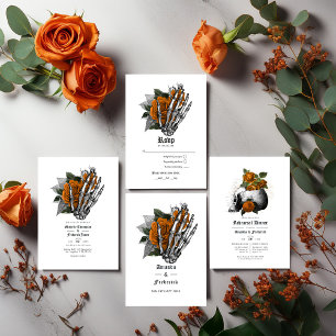 Orange Floral Skeleton Gothic Wedding Programme