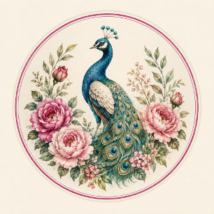 Wedding Peacock Botanical   Vintage Floral Art Invitation