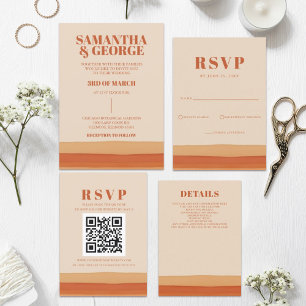 Retro Watercolor Stripes Terracotta Orange Wedding Invitation