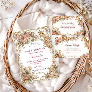 Enchanted Pink Safari Girl Baby Shower Invitation