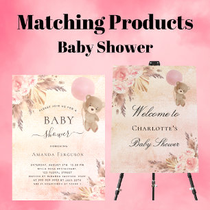 Baby shower girl pampas grass teddy silver luxury magnetic invitation