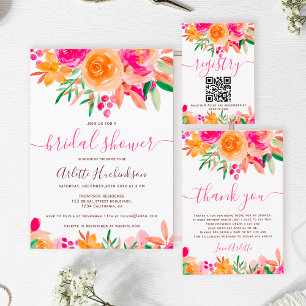 Chic Bold fall floral watercolor bridal shower Thank You Card